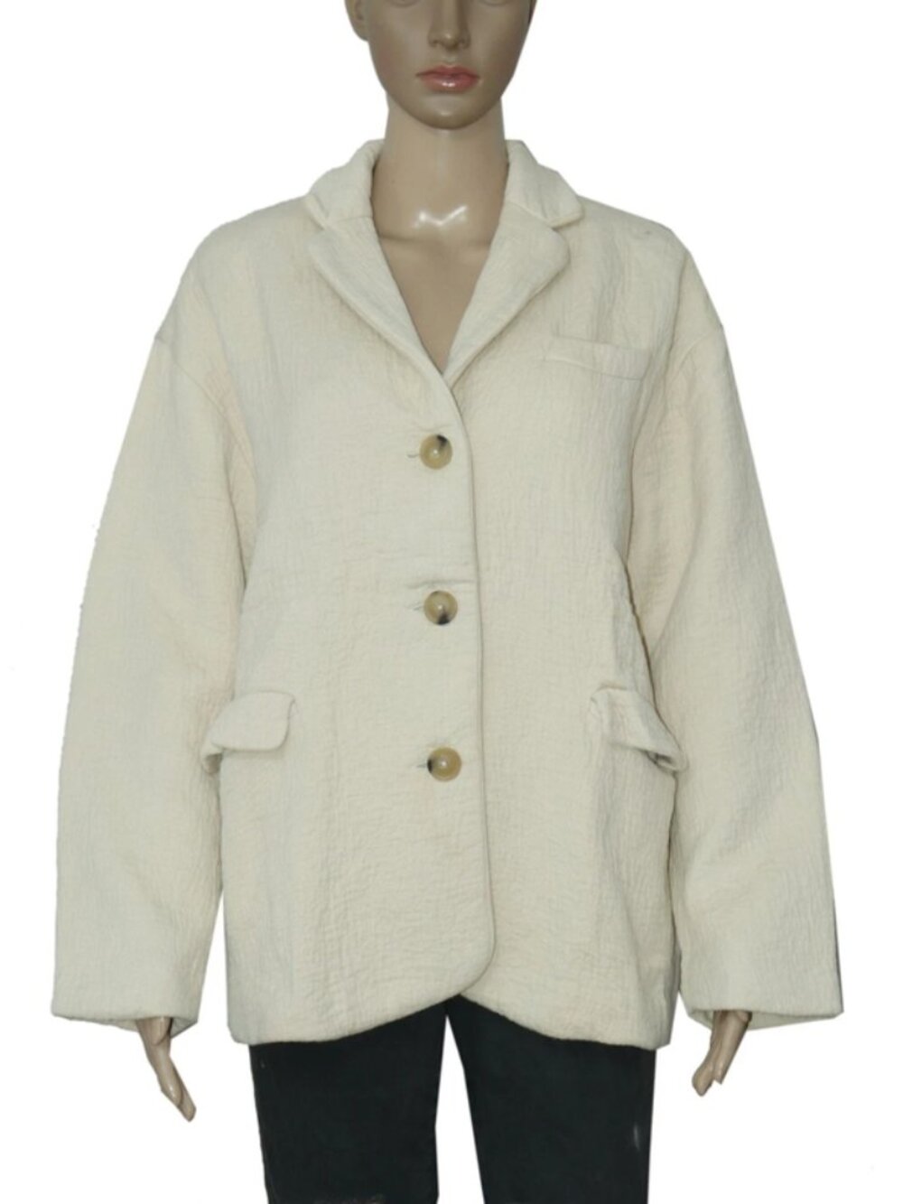 Polder Omega Dolman Quilted Knit Jacket Cream Pocket S 36